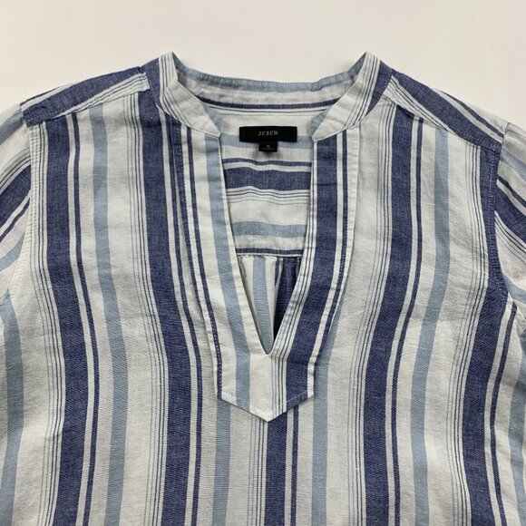 J.Crew Blue Striped Linen Blend Split Neck Tunic Shirt Dress S - Picture 2 of 8